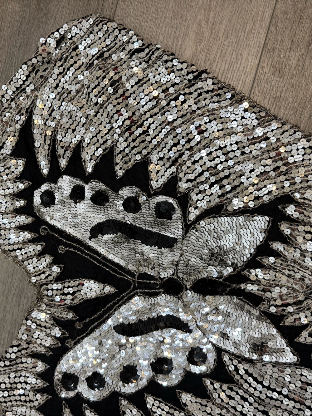 Vintage 80s Sequin Butterfly Embellished Black Women’s shrug scarf - Picture 3 of 6